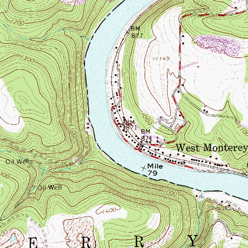 Topographic Map of Monterey, PA
