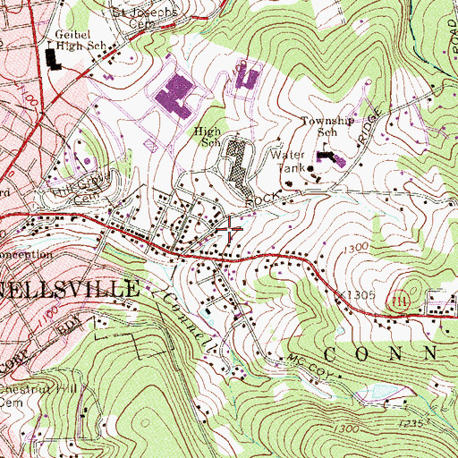 Topographic Map of Snydertown, PA