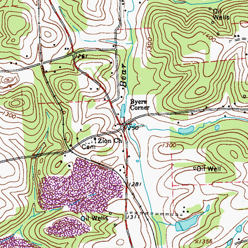 Topographic Map of Byers Corner, PA