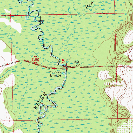 Topographic Map of Hobdys Bridge, AL