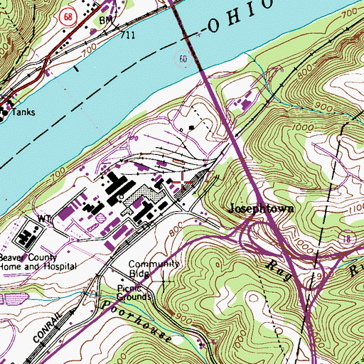 Topographic Map of Bellowsville, PA