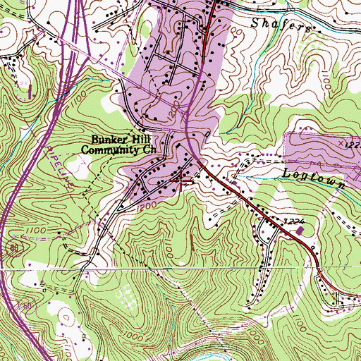 Topographic Map of Bunker Hill, PA