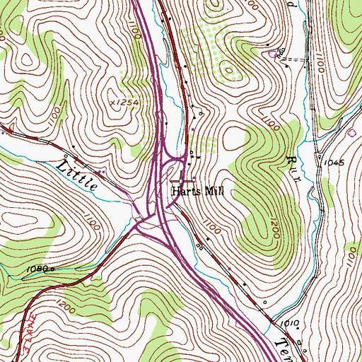 Topographic Map of Harts Mill, PA