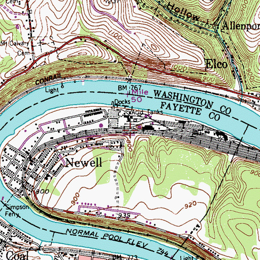 Topographic Map of Wood Run, PA