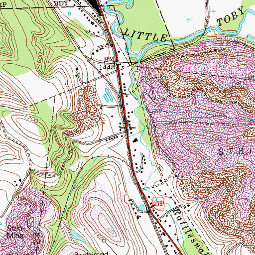 Topographic Map of Detwood, PA