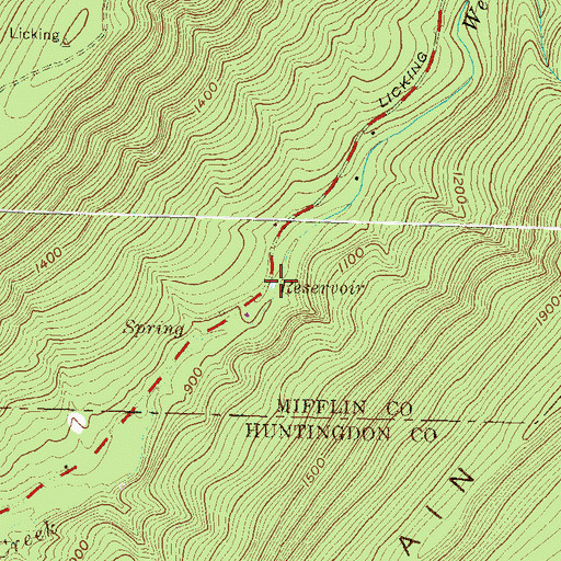 Topographic Map of Mount Union Reservoir, PA