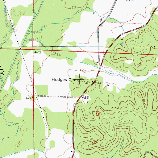 Topographic Map of Hodges Cemetery, AL
