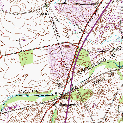 Topographic Map of Rose Garden, PA