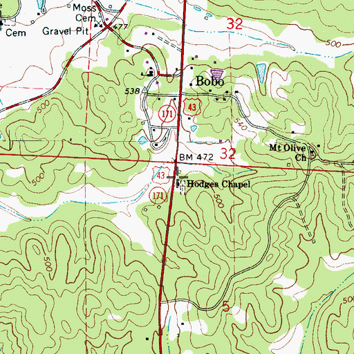 Topographic Map of Hodges Chapel, AL