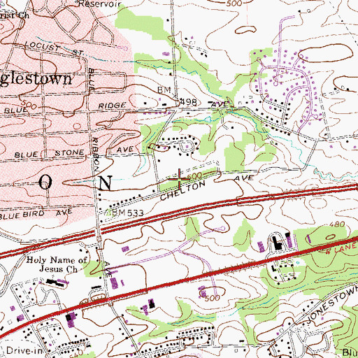 Topographic Map of Mountain View, PA