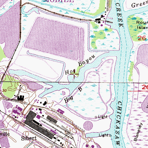 Topographic Map of Hog Bayou, AL