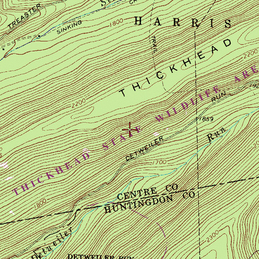 Topographic Map of Thickhead State Wildlife Area, PA