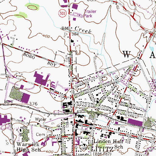 Topographic Map of Warwick, PA