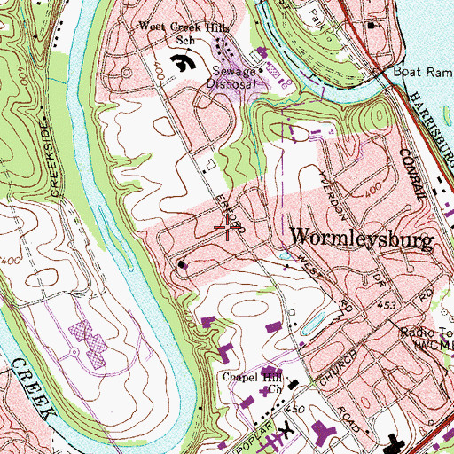 Topographic Map of West Creek Hills, PA