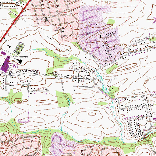 Topographic Map of Devonshire Hills, PA