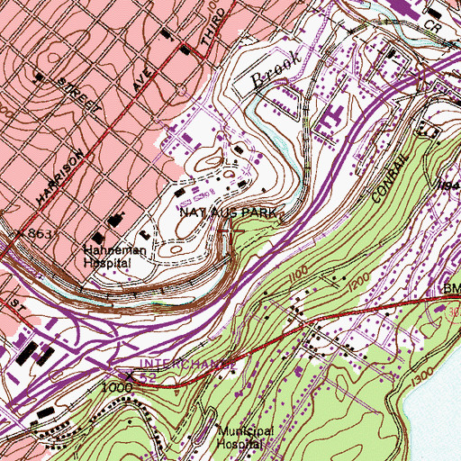 Topographic Map of Nay Aug Park Gorge, PA