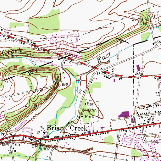 Topographic Map of East Branch Briar Creek, PA