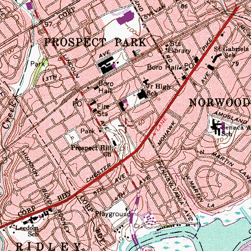 Topographic Map of Ridley Run (historical), PA