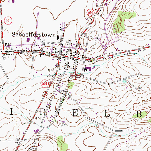 Topographic Map of Schaefferstown Spring, PA