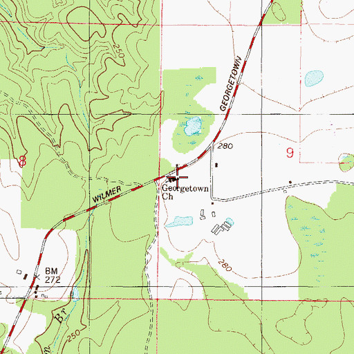 Topographic Map of Georgetown Church, AL