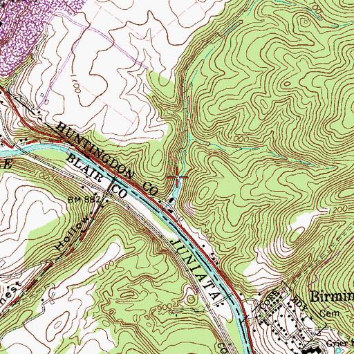 Topographic Map of Hundred Springs, PA