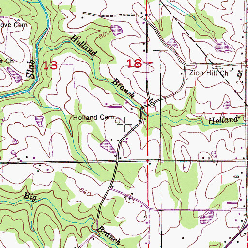 Topographic Map of Holland Cemetery, AL