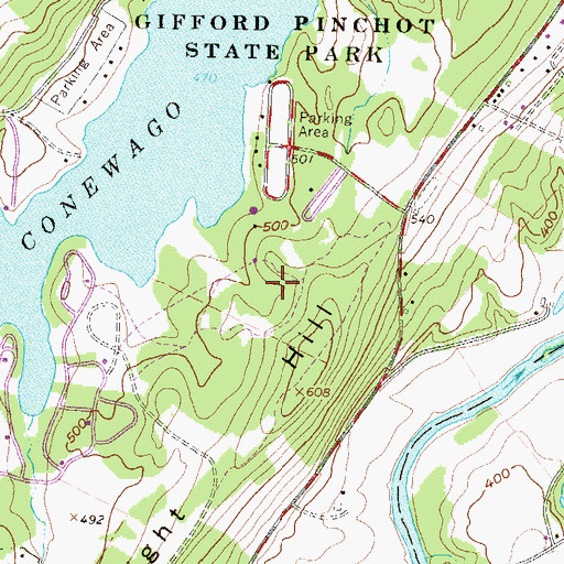 Topographic Map of Old Toboggan Run Rocks, PA