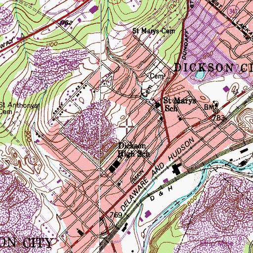 Topographic Map of Jermyn Number Five Colliery Breaker (historical), PA