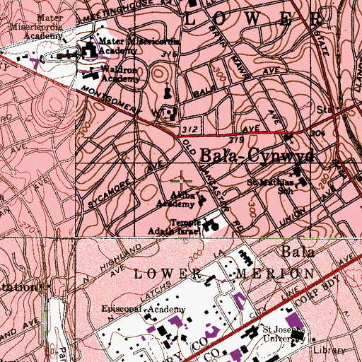 Topographic Map of Cynwyd Estates, PA