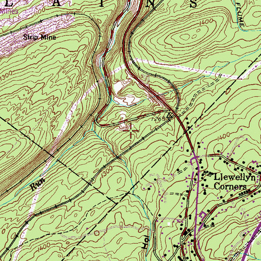 Topographic Map of Whirlpool Canyon Falls, PA