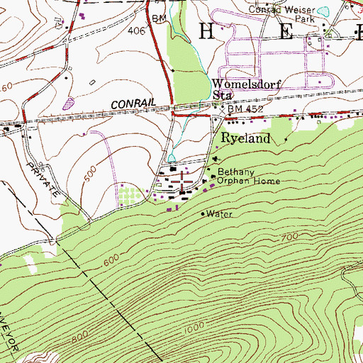Topographic Map of Bethany Childrens Home Spring, PA