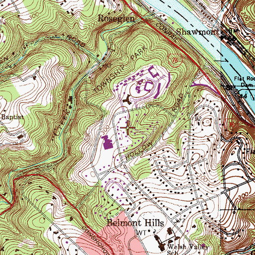 Topographic Map of Hollow Woods, PA