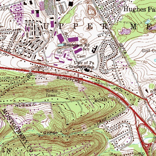 Topographic Map of Merion Hills, PA