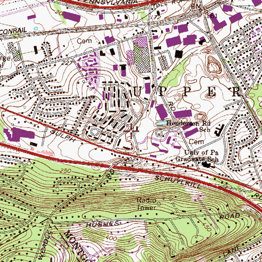Topographic Map of Gulph Mills Village, PA