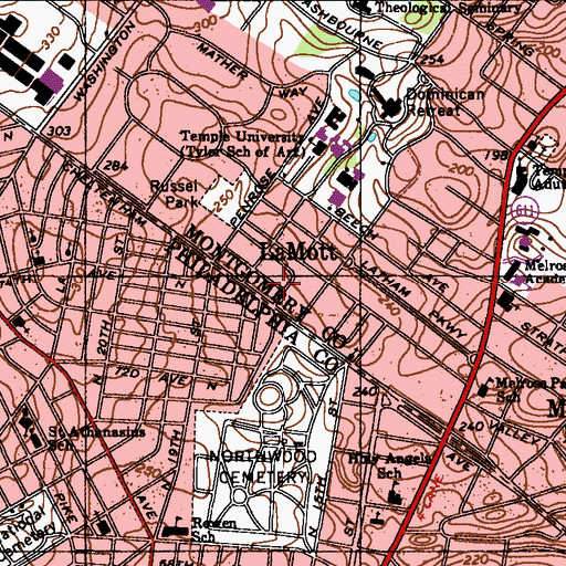 Topographic Map of Lynnwood Gardens, PA