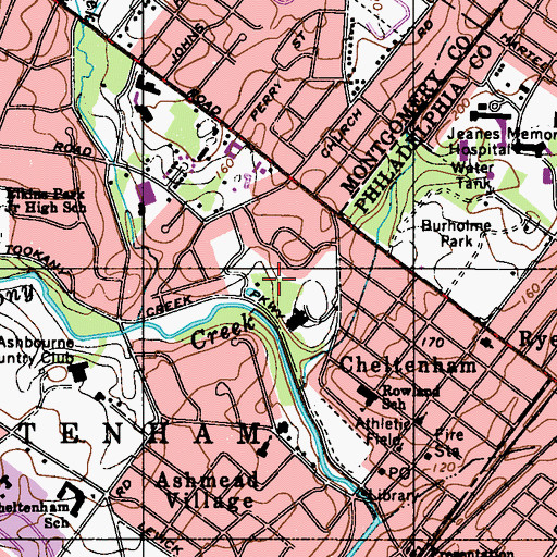 Topographic Map of Cheltenham Village, PA
