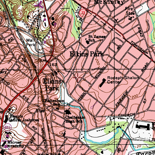 Topographic Map of Elkins Park Gardens, PA