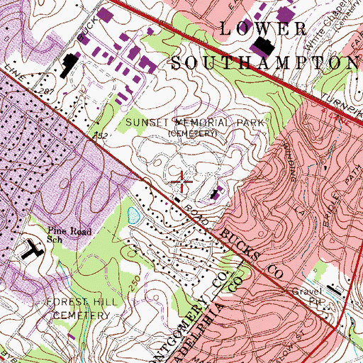 Topographic Map of Pinewoods, PA