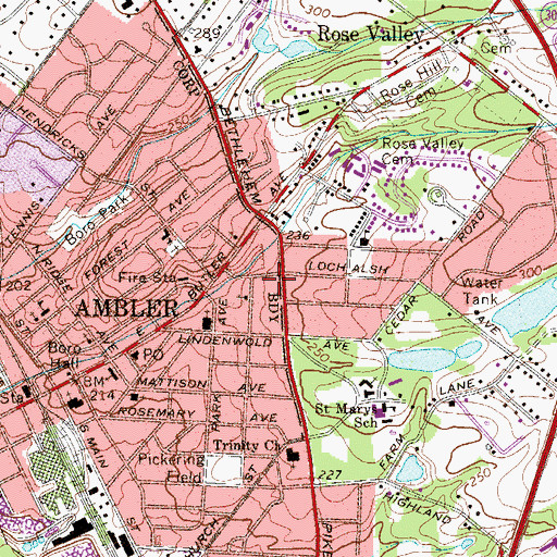 Topographic Map of Willowmere, PA