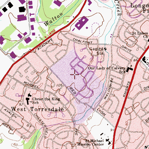 Topographic Map of Modena Park, PA