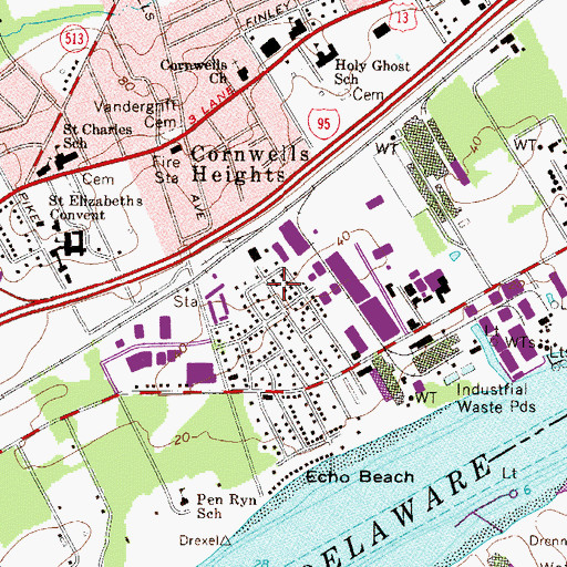 Topographic Map of Cornwells Manor, PA