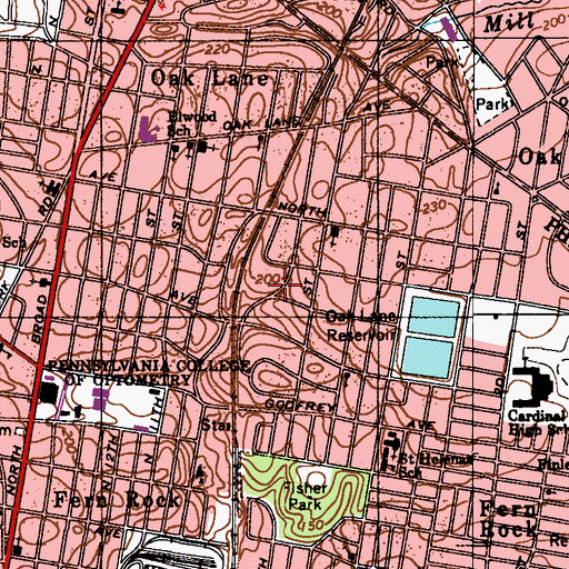 Topographic Map of East Oak Lane, PA