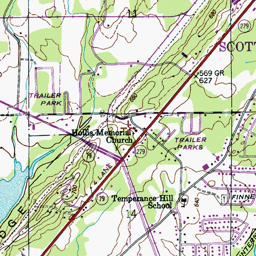 Topographic Map of Hollis Memorial Church, AL