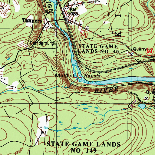 Topographic Map of Rattling Run, PA