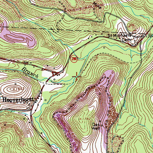 Topographic Map of West Branch Cush Creek, PA