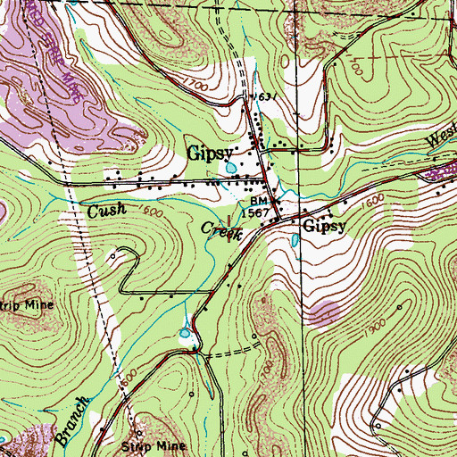 Topographic Map of South Branch Cush Creek, PA