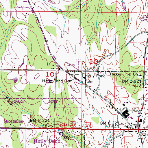 Topographic Map of Holly Pond Cemetery, AL