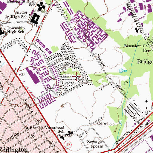 Topographic Map of Brookwood, PA