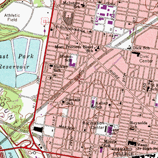 Topographic Map of Strawberry Mansion, PA