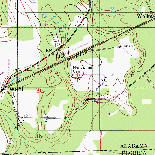 Topographic Map of Hollywood Cemetery, AL